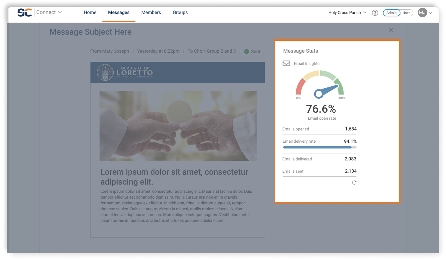 Connect message stats analytics group messaging