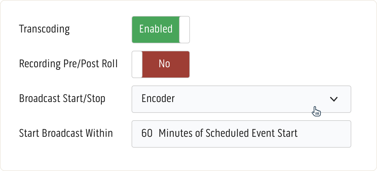 Toggle mode window to schedule broadcasts for live streaming
