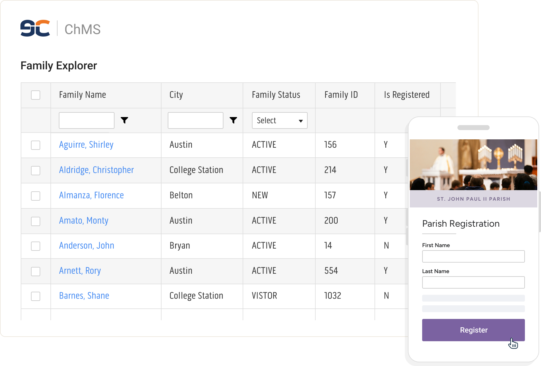 New family registration through your ChMS on mobile phone