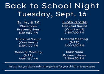Back to School Night (Preschool & K-5)