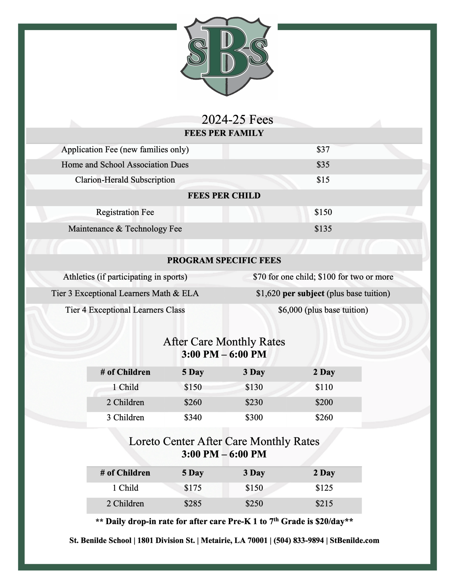 Tuition & Fees - St. Benilde School - Metairie, LA