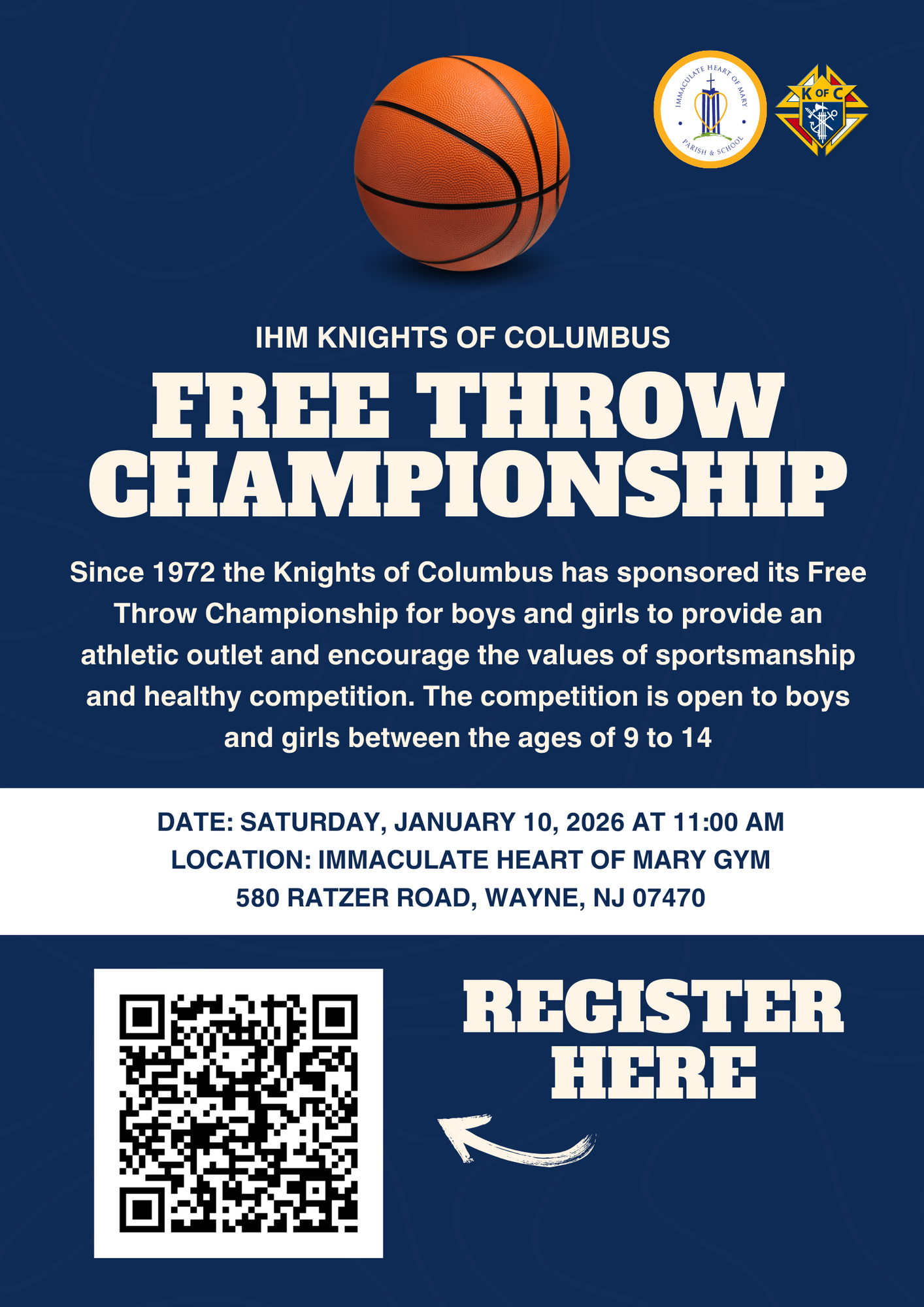 Knights of Columbus Free Throw Contest for Kids 9-14 years old