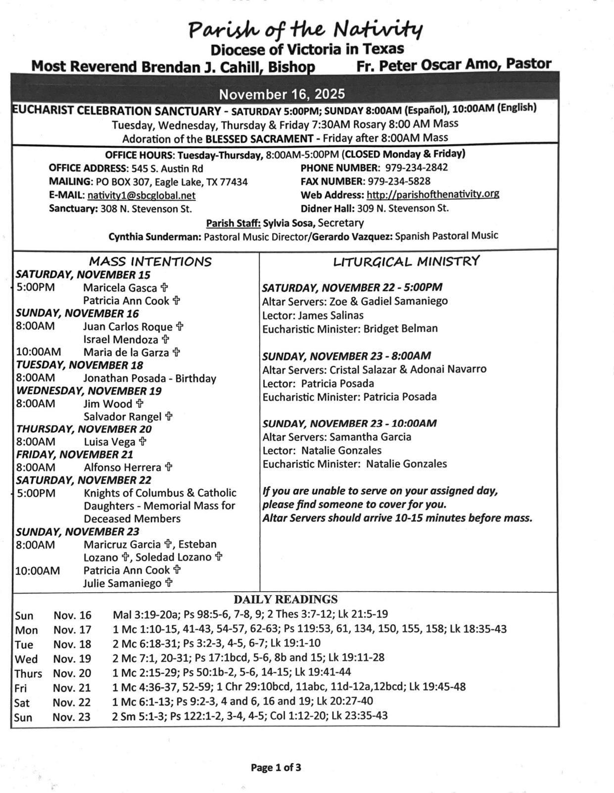 november 16, 2025 Bulletin