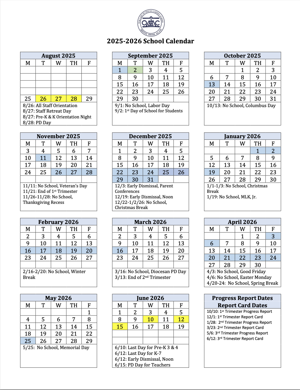 2025-2026 School Calendar