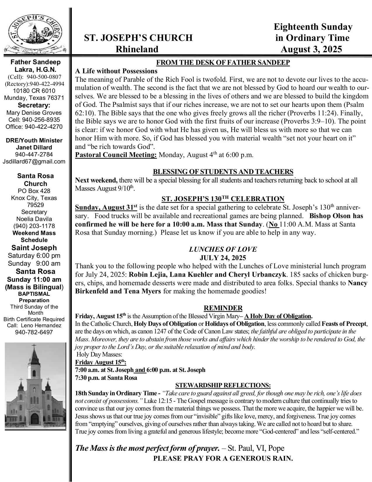 august 3, 2025 Bulletin