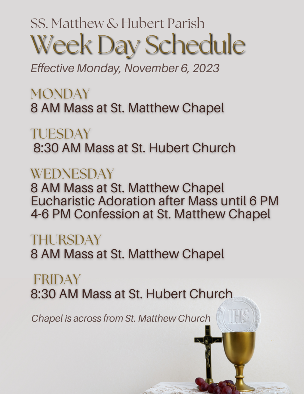 Updated Unified Daily Mass Schedule Holy Archangels Parish Hoffman