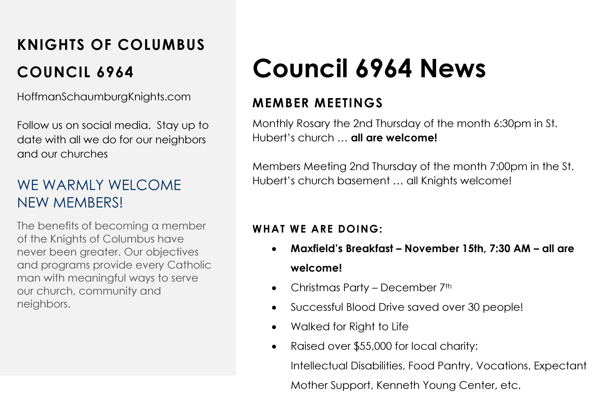 Knights of Columubs November News