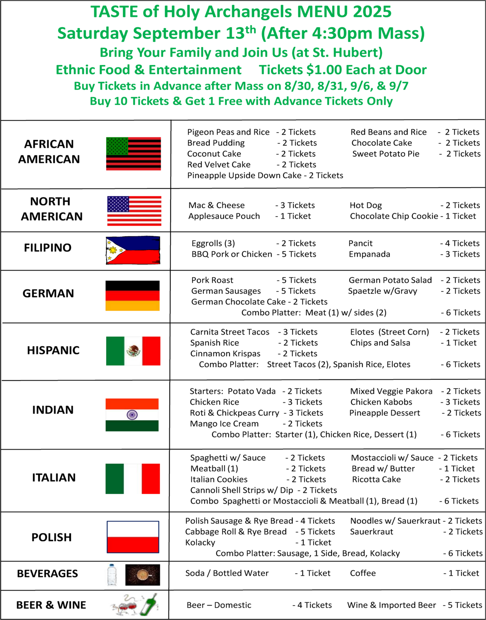The Taste of Holy Archangels Parish Menu September 13