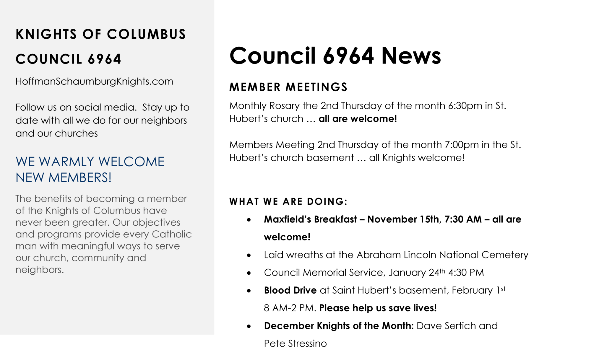 Knights of Columbus January News