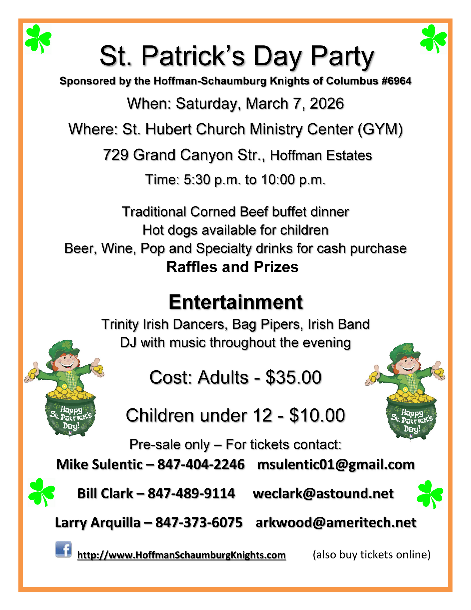 St. Patrick's Day Party Saturday, March 7