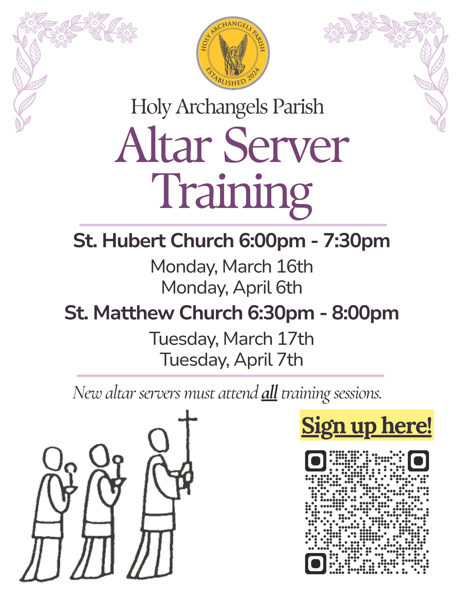 Altar Serving Training Dates Spring 2026