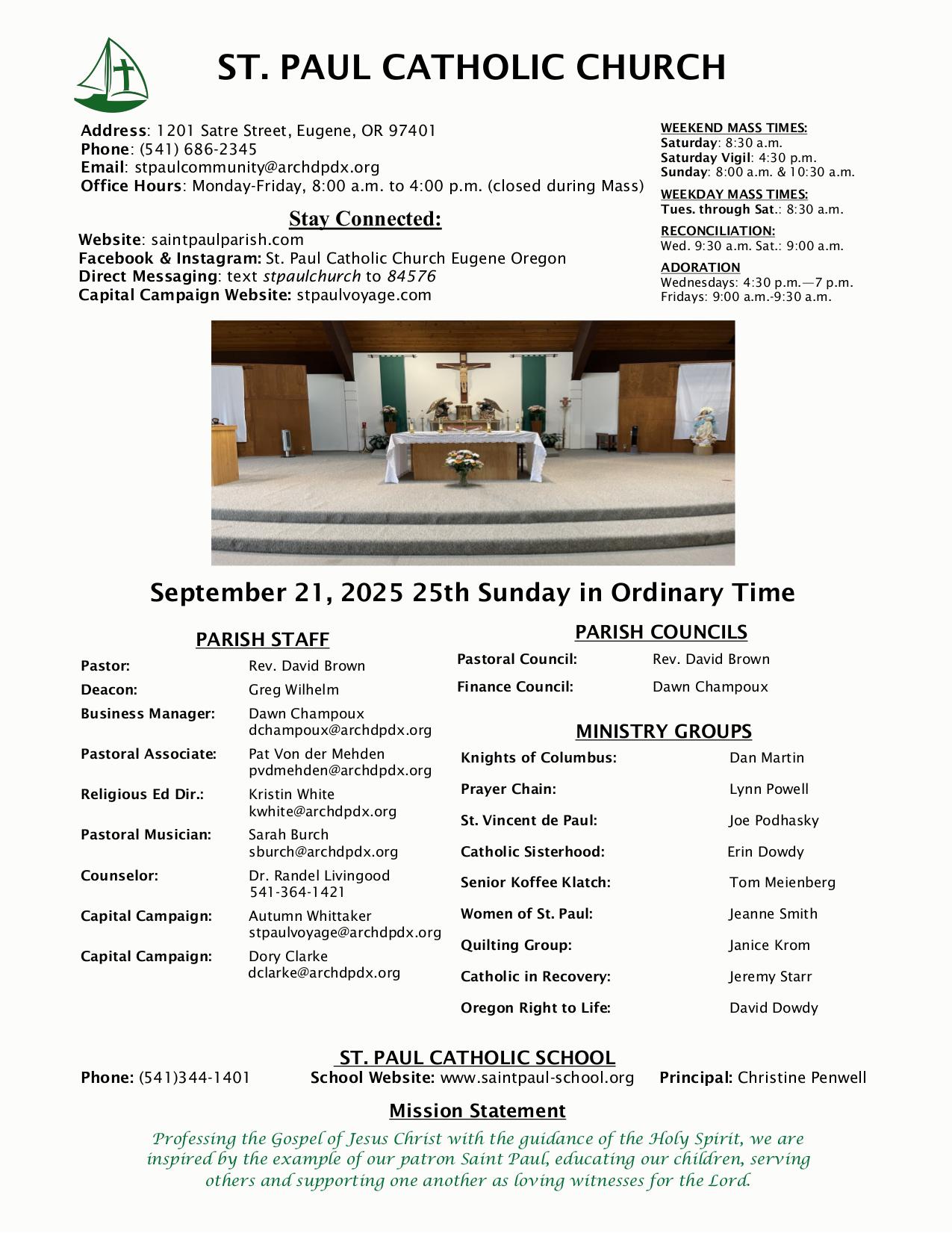 september 21, 2025 Bulletin