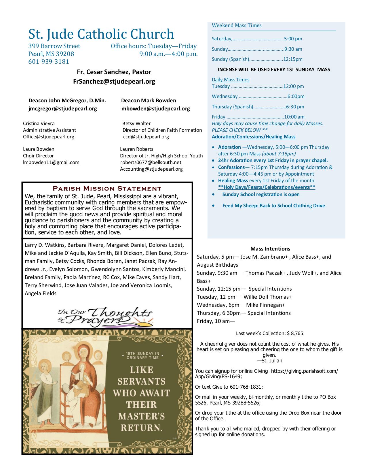 august 10, 2025 Bulletin