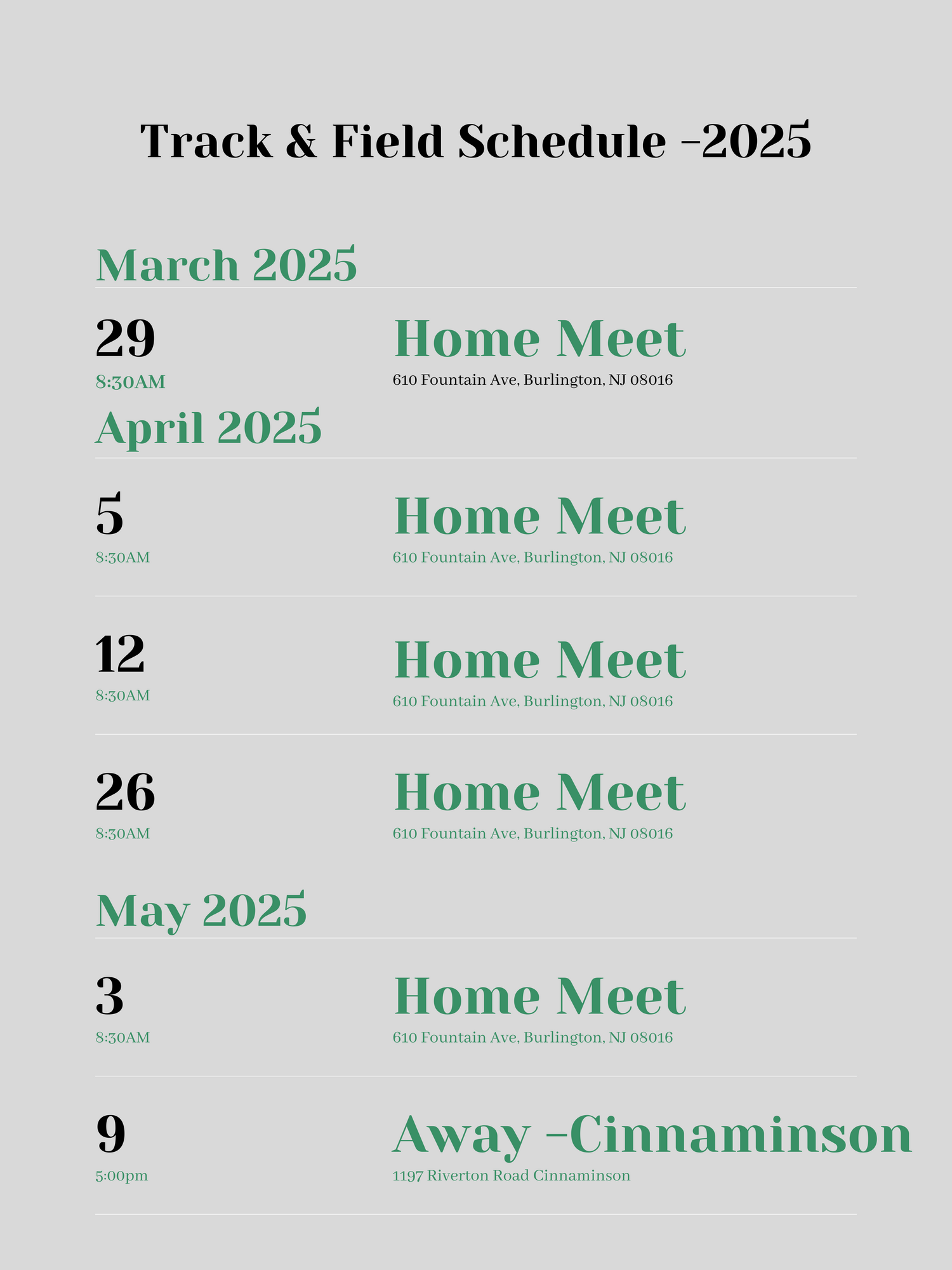 Track and Field Schedule 2025