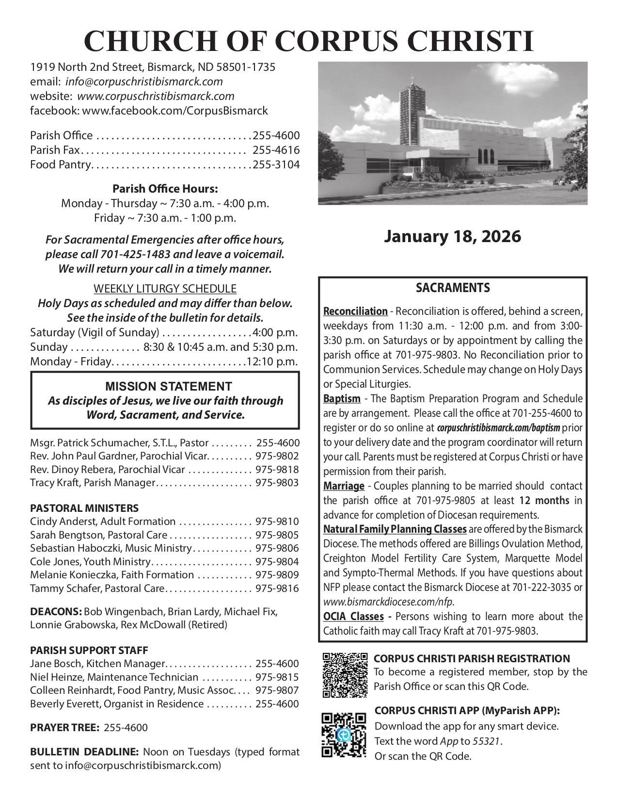 january 18, 2026 Bulletin