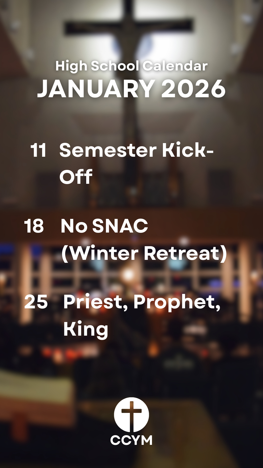 High School Youth Ministry Group Calendar January 2026
