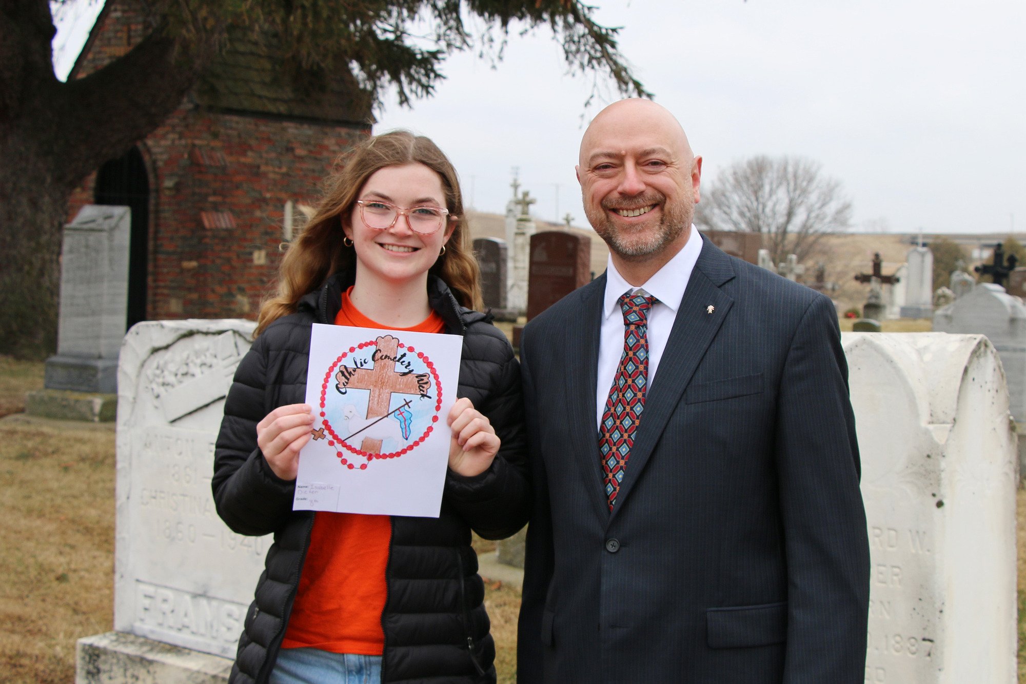 Winner Isabelle Dieter and Director of Cemeteries Damian Lenshek