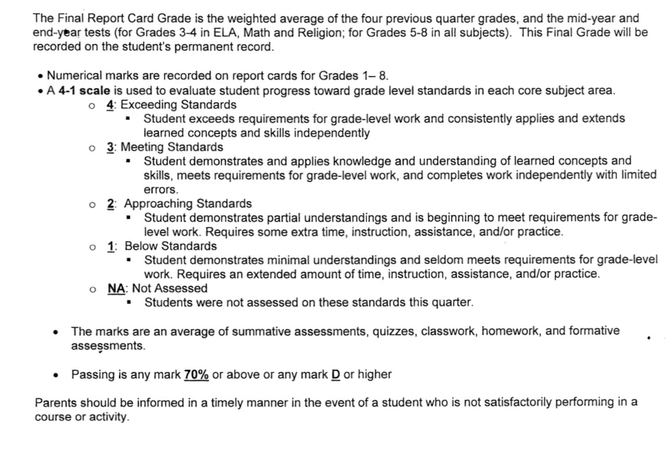 Grades and Grading - Holy Cross School - Bronx, NY