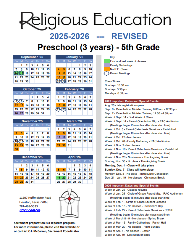 2025-26 Religious Education Calendar