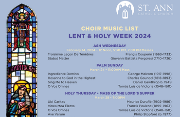Choir Music List Lent and Holy Week 2024