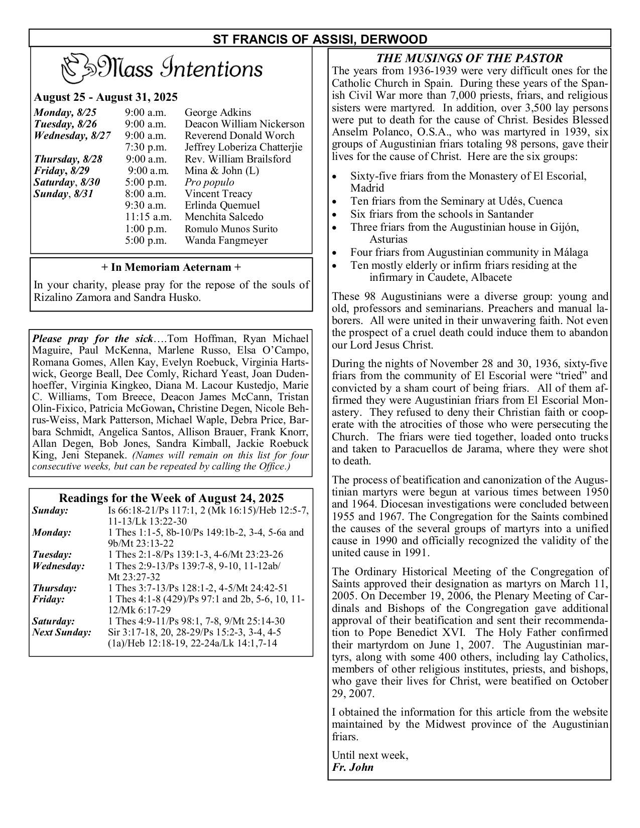 august 24, 2025 Bulletin
