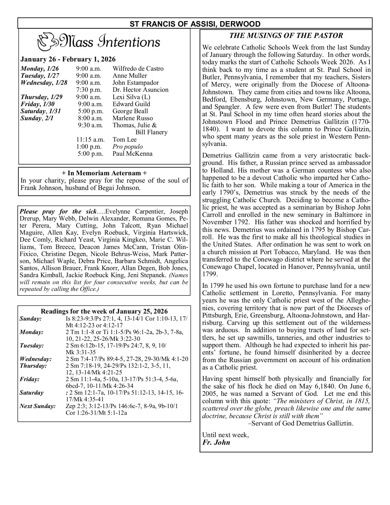 january 25, 2026 Bulletin