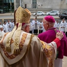 The faithful gathered for Solemn Vespers and to pray for Bishop Eckman.
