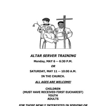 Altar Server Training - May 6, 6:30 pm OR May 11, 10:00 am