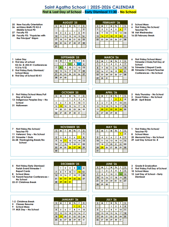 SAS Yearly School Calendar