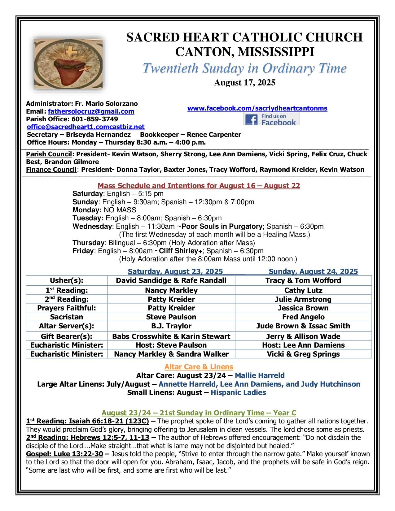august 17, 2025 Bulletin