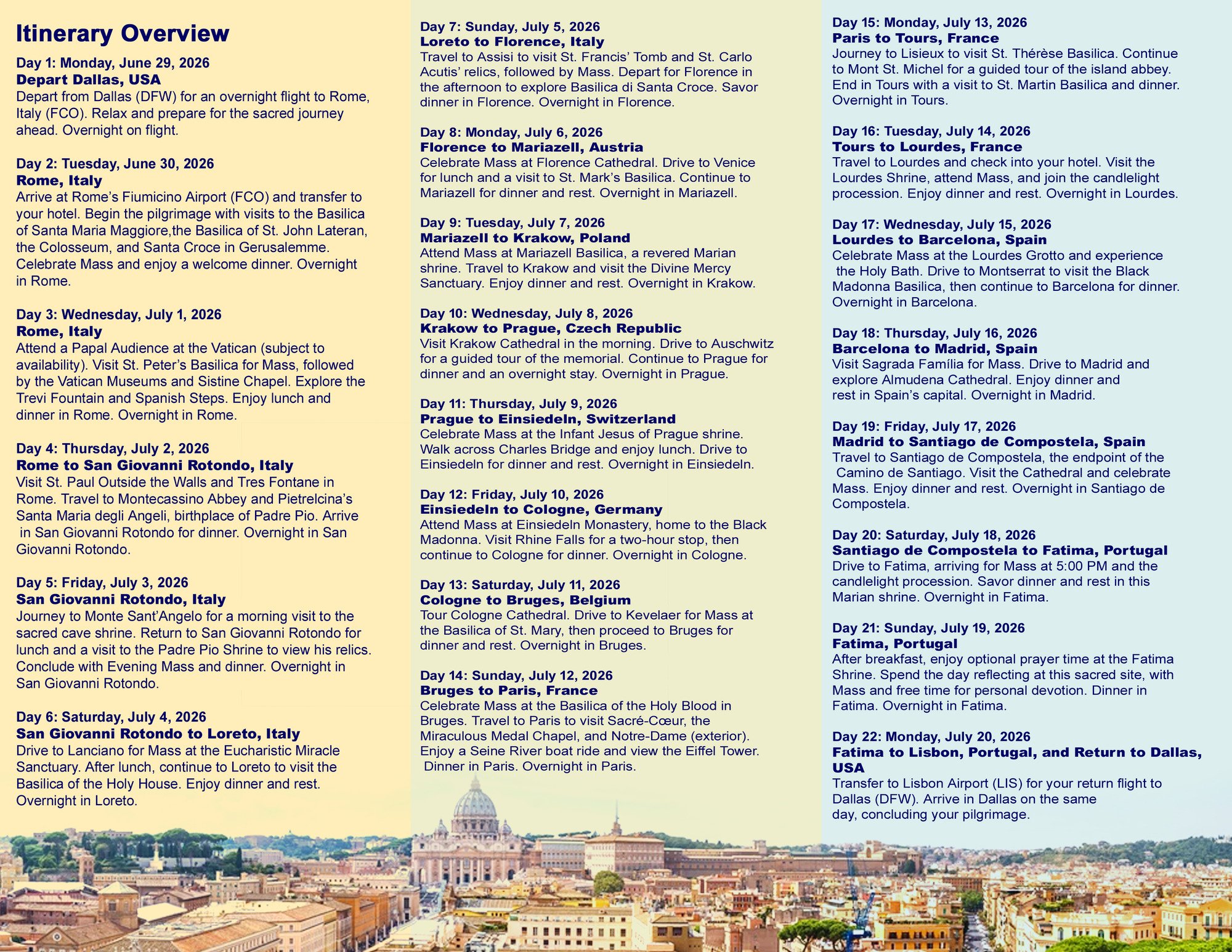 Pilgrimage to Europe Itinerary 2026