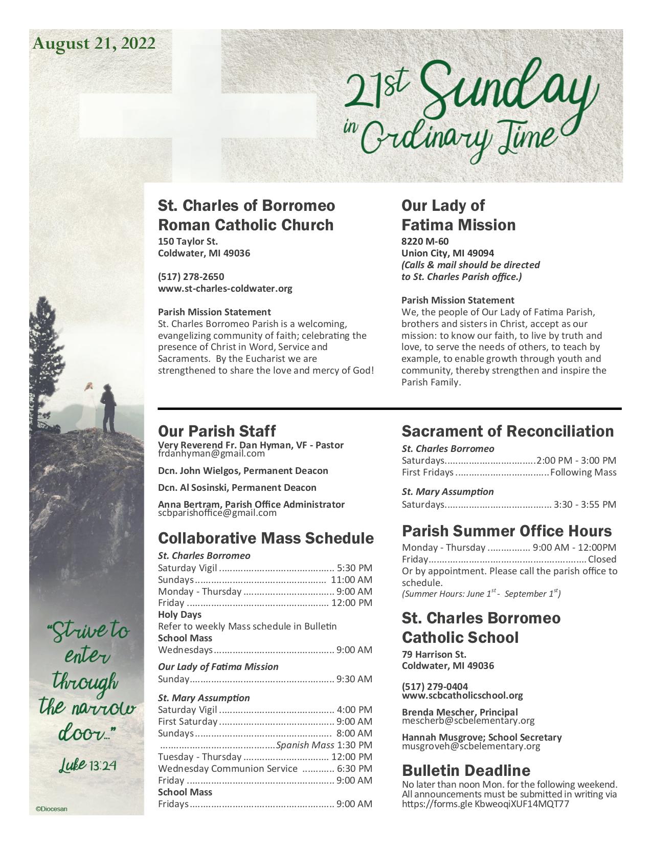 august 21, 2022 Bulletin