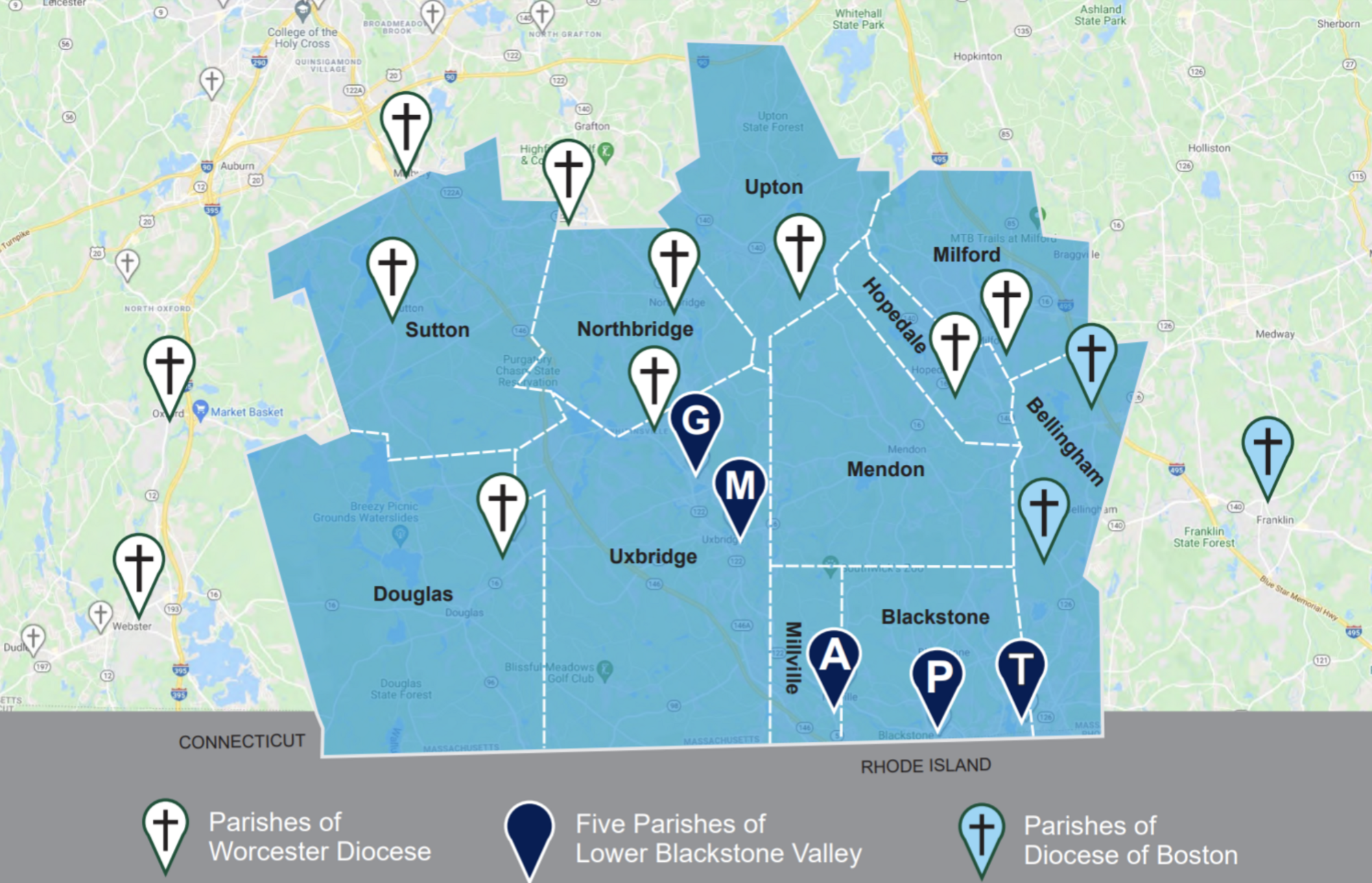 Map of the 5 parishes in the renewal
