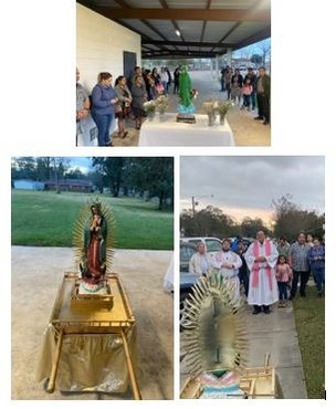 OLOG Statue on golden ark-like  carrier, The Gathering, Group picture with Fr. Angel