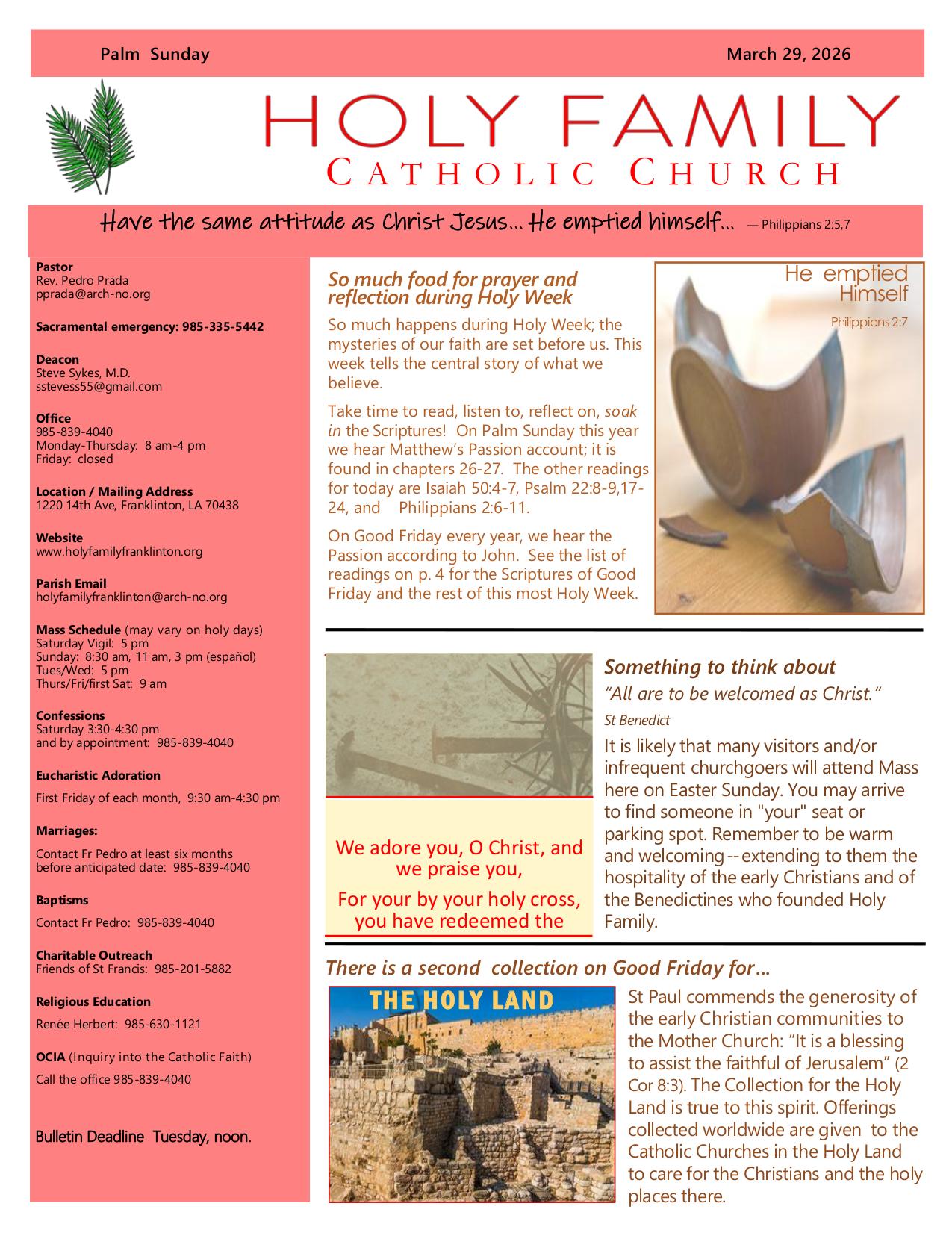 march 29, 2026 Bulletin