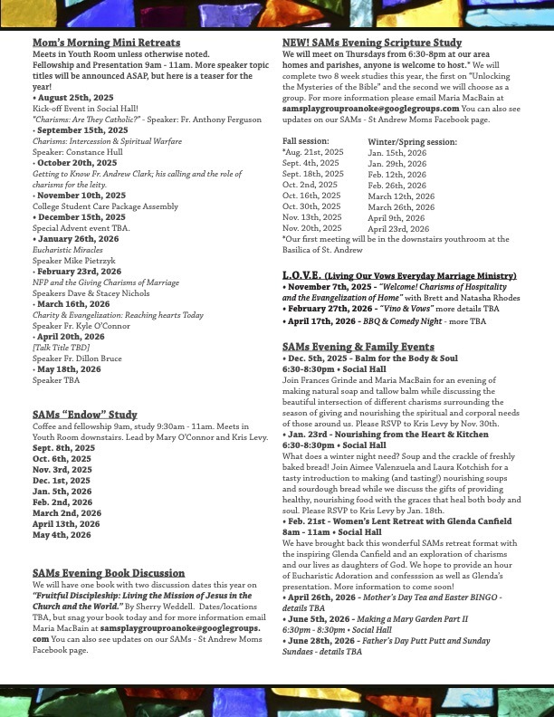 SAMs calendar of events 2025-26