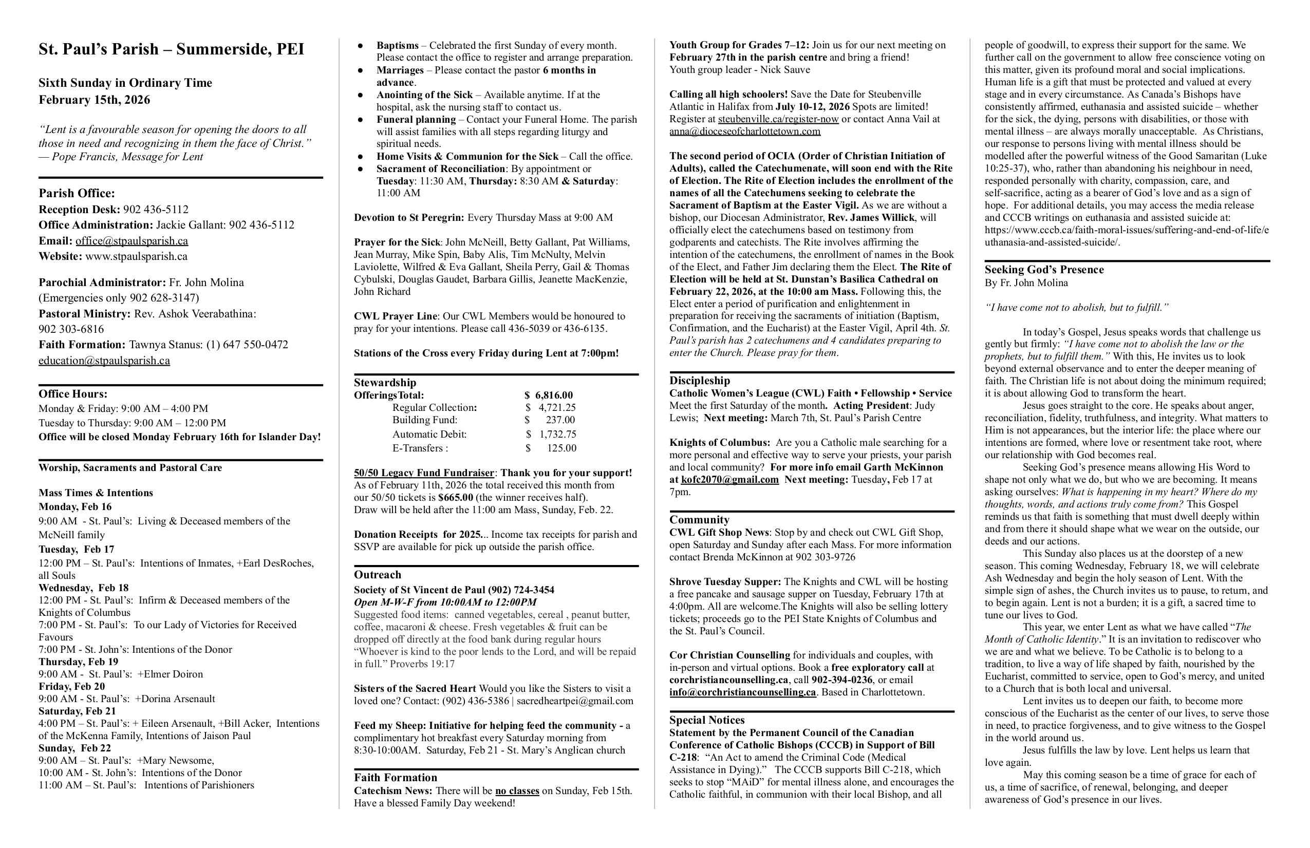 february 15, 2026 Bulletin