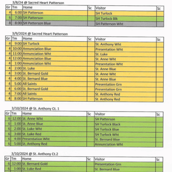 Girls Volleyball Schedule 03.05.2024