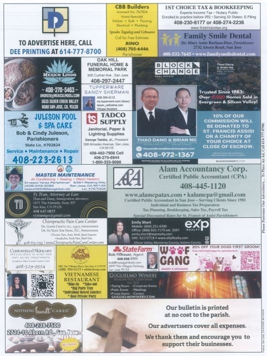 Thank you to our Bulletin Advertisers for their support. Please visit them for your needs. 