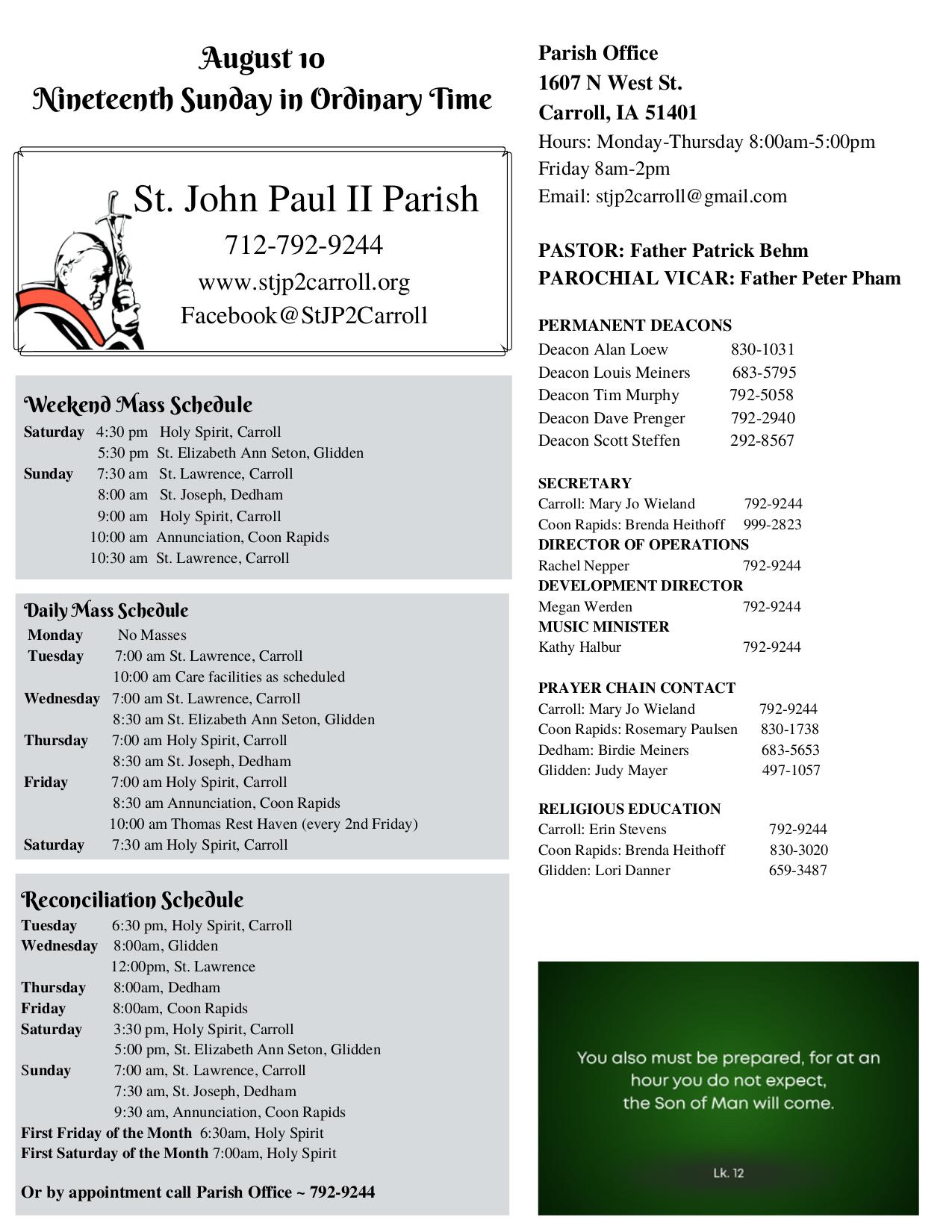 august 10, 2025 Bulletin