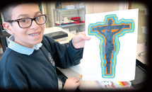 Holy Rosary Elementary students embrace the cross, the crucifix in Lenten art classes