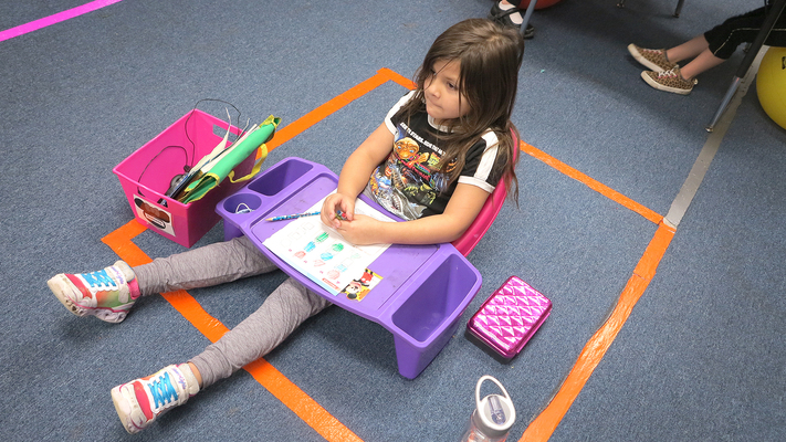 St. Cletus kindergartners’ alternative seating sits just fine with them