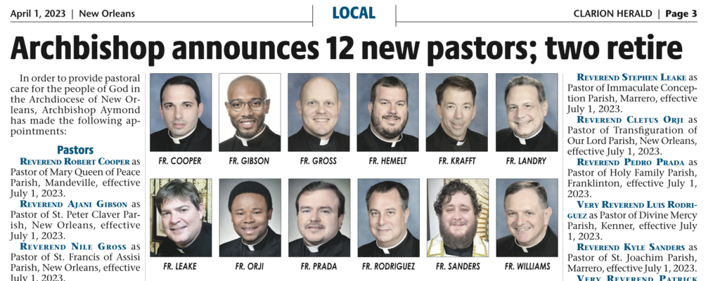 Archbishop announces 12 new pastors; two retire