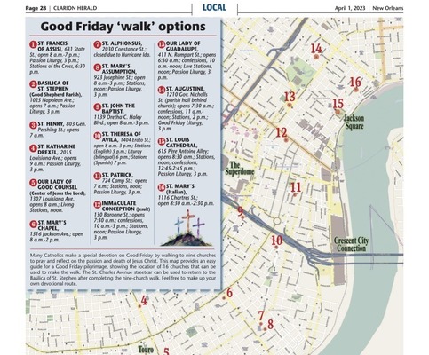 Use the Clarion Herald map for your 9-church walk on Good Friday