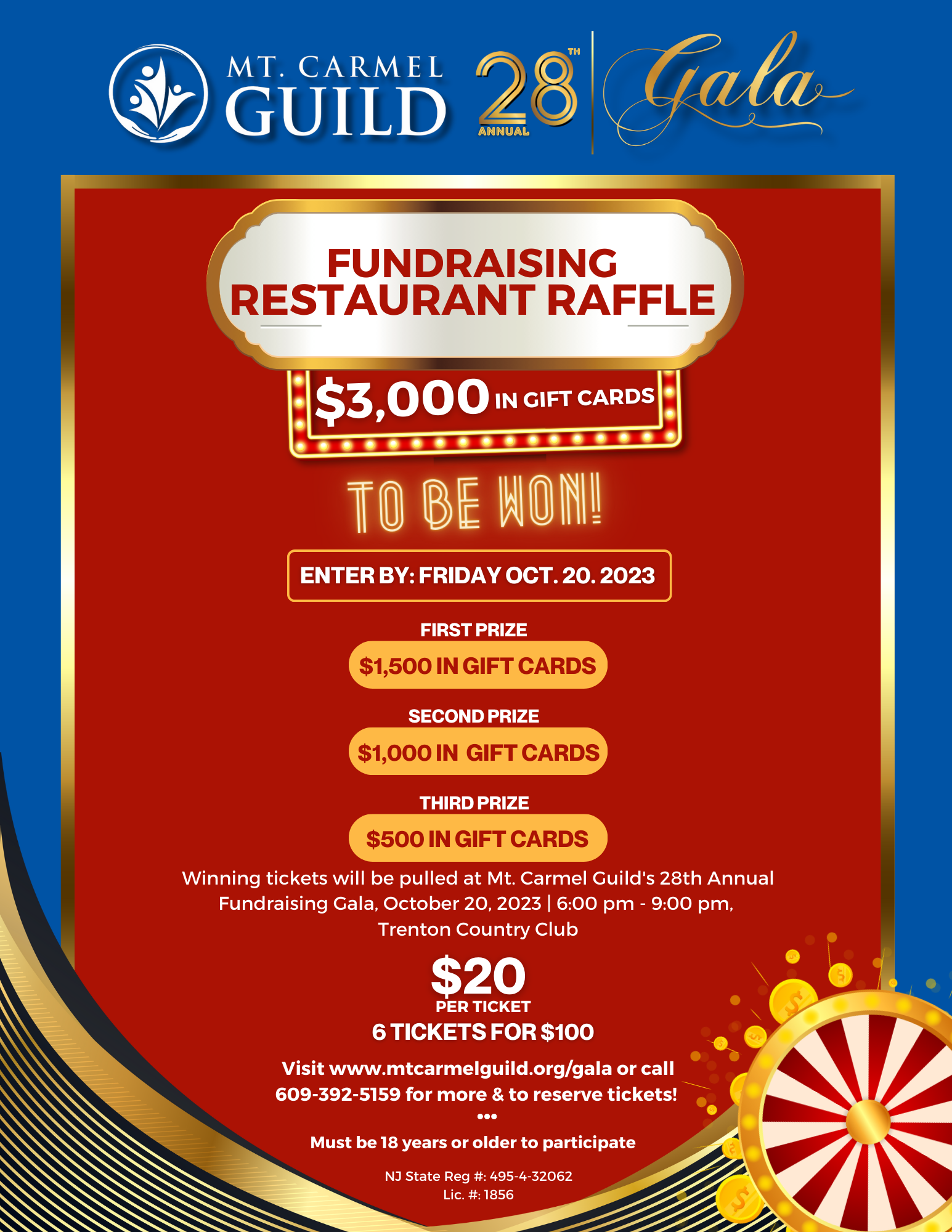 Restaurant Gift Card Raffle - Mount Carmel Guild of Trenton - Trenton, NJ