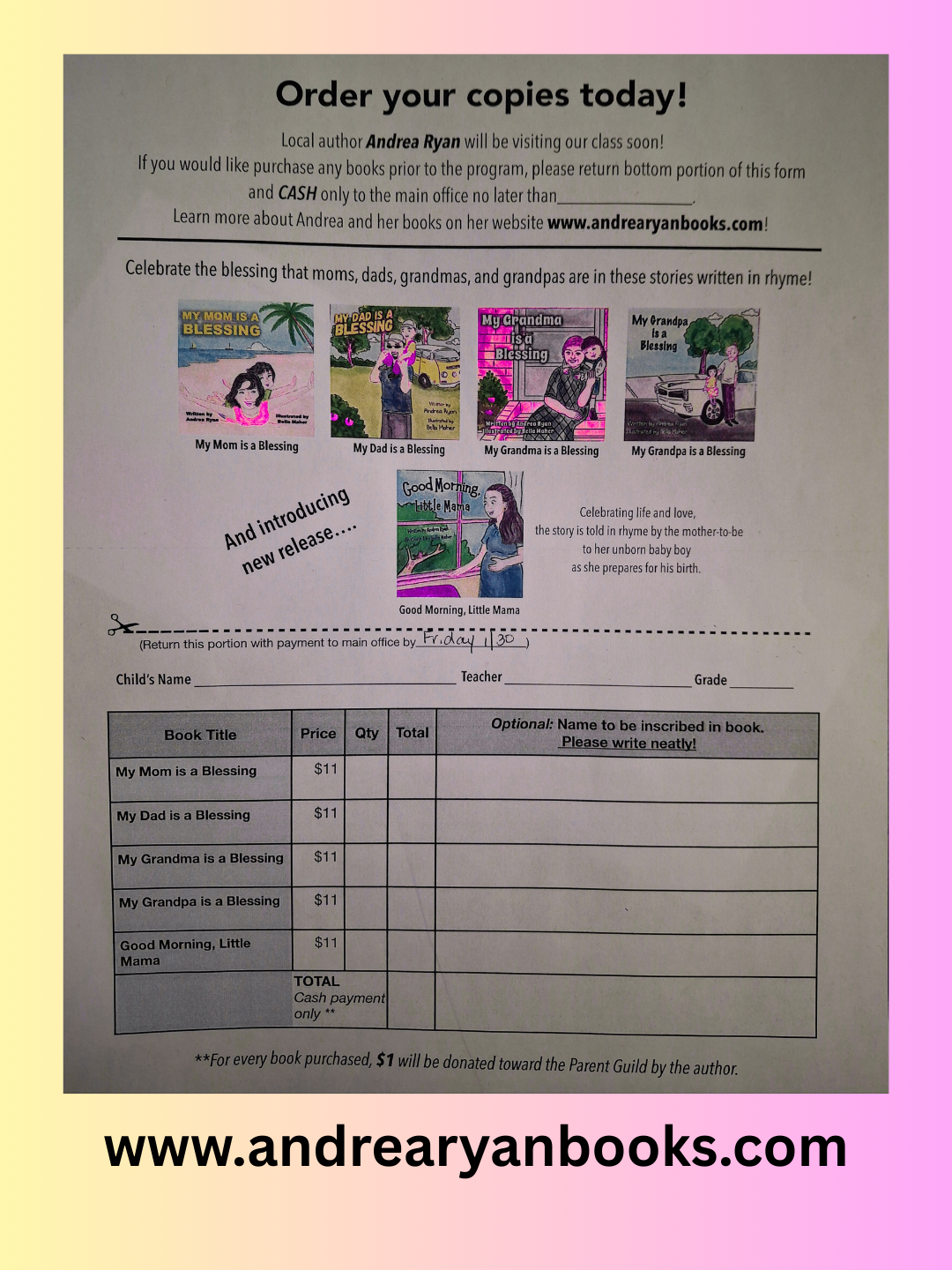 Learn more about our visiting author Andrea Ryan here! Order forms due tomorrow 1/30!