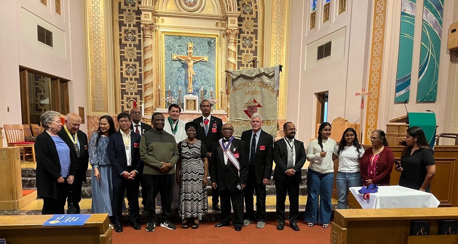 Members of the Knights of Columbus,  Palo Alto Council 2677 and family members at the installation of the officers for the 2025- 2026 Columbian Year beginning in July 2025.