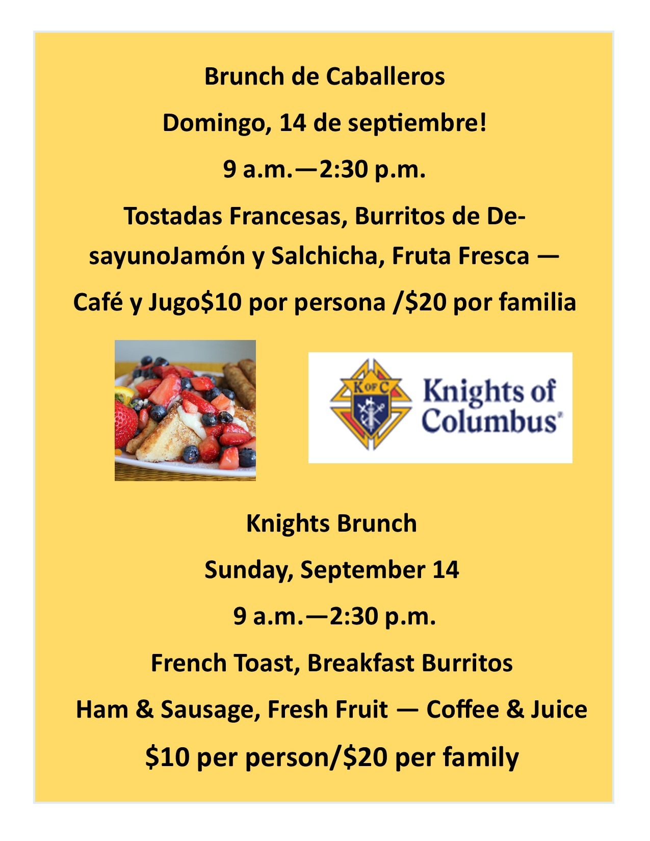 Breakfast with the Knights- Sept 14 '25