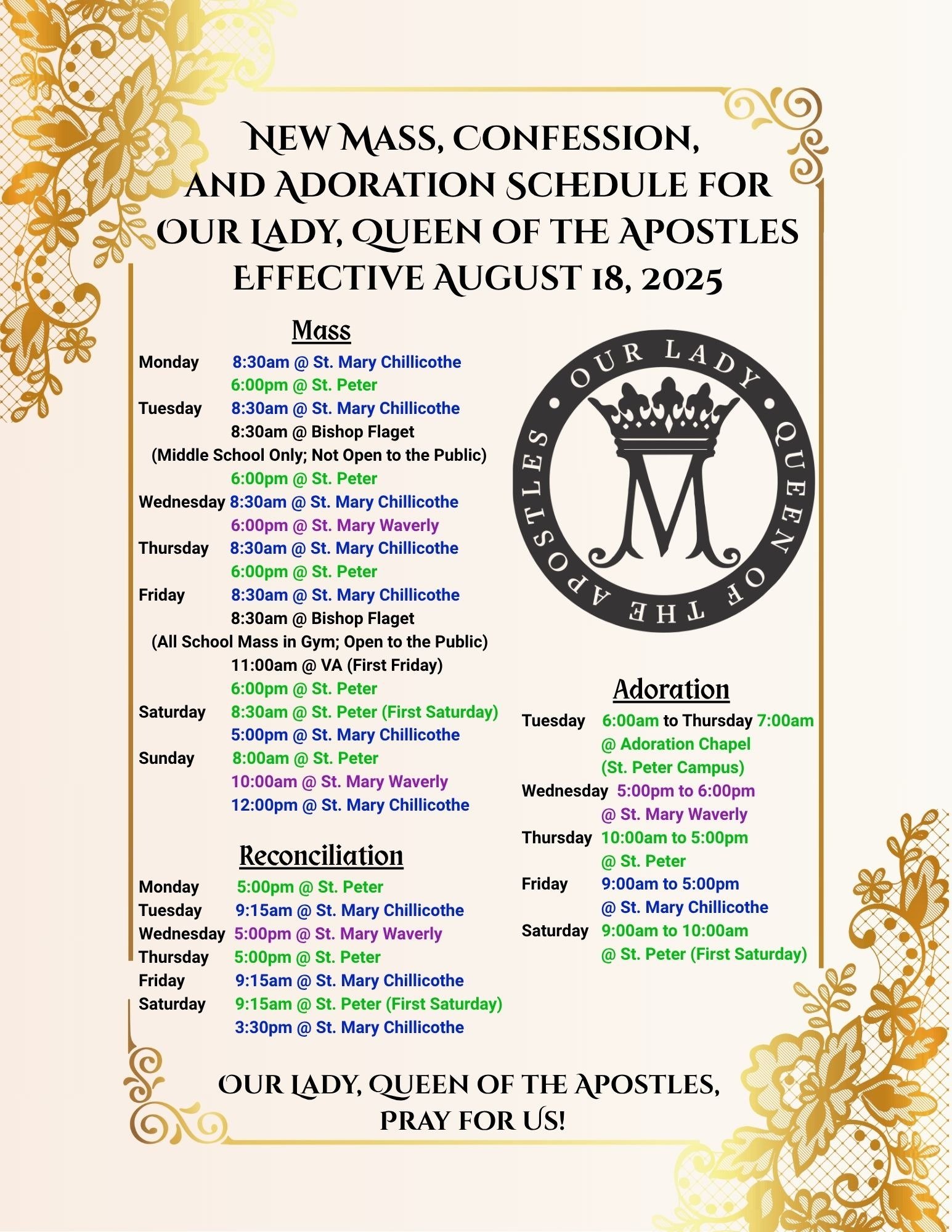 New Daily Mass Schedule