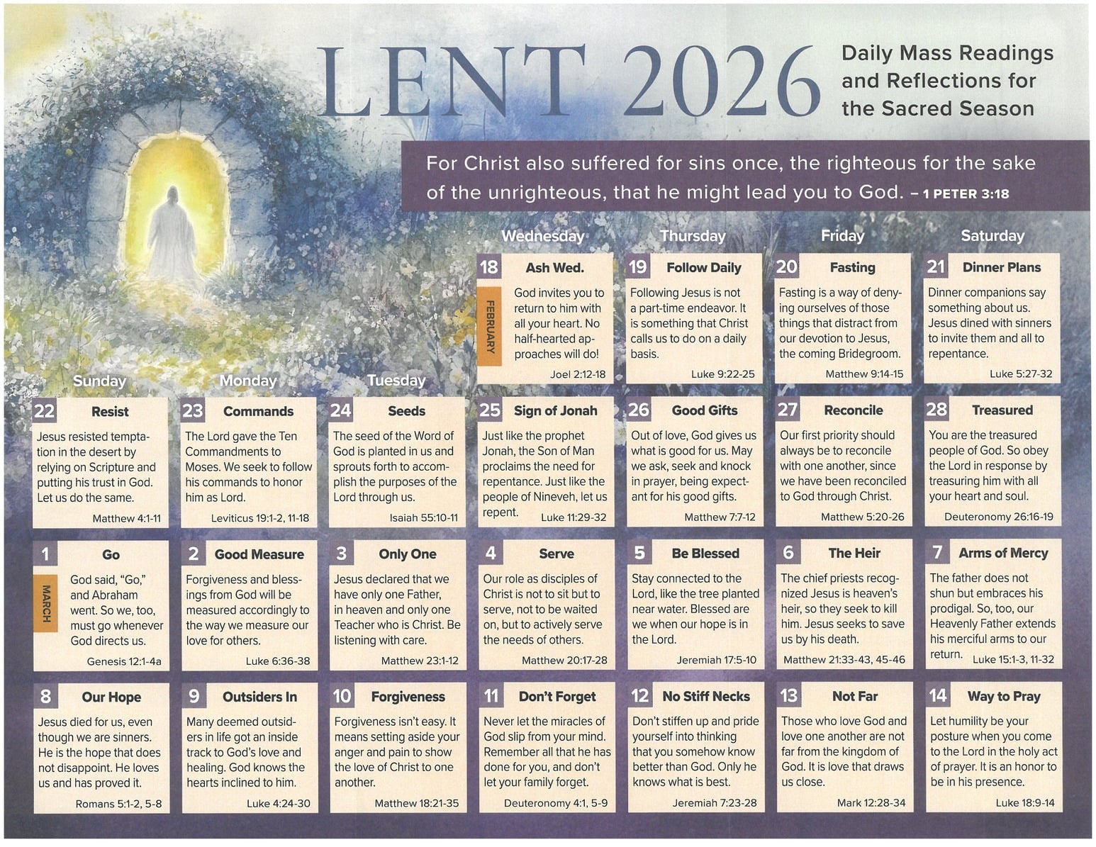 Printable Lenten Calendar 2026